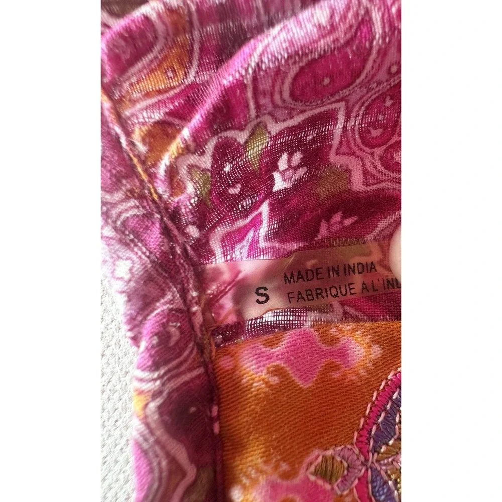 Robert Graham Women's SMALL Pink‎ Purple Beaded Embroidered Paisley Boho Blouse